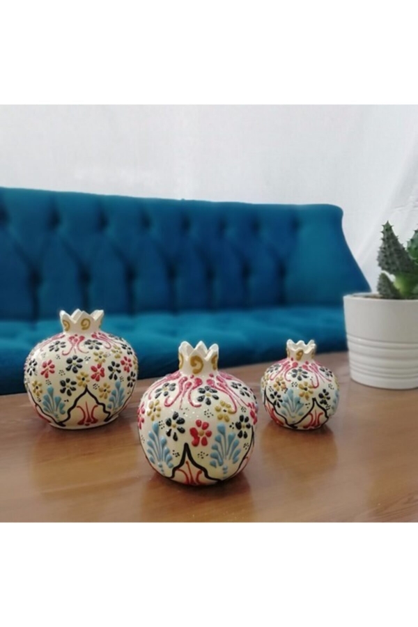 3'lü Set El Işi Çini Beyaz Nar Takımı - 1