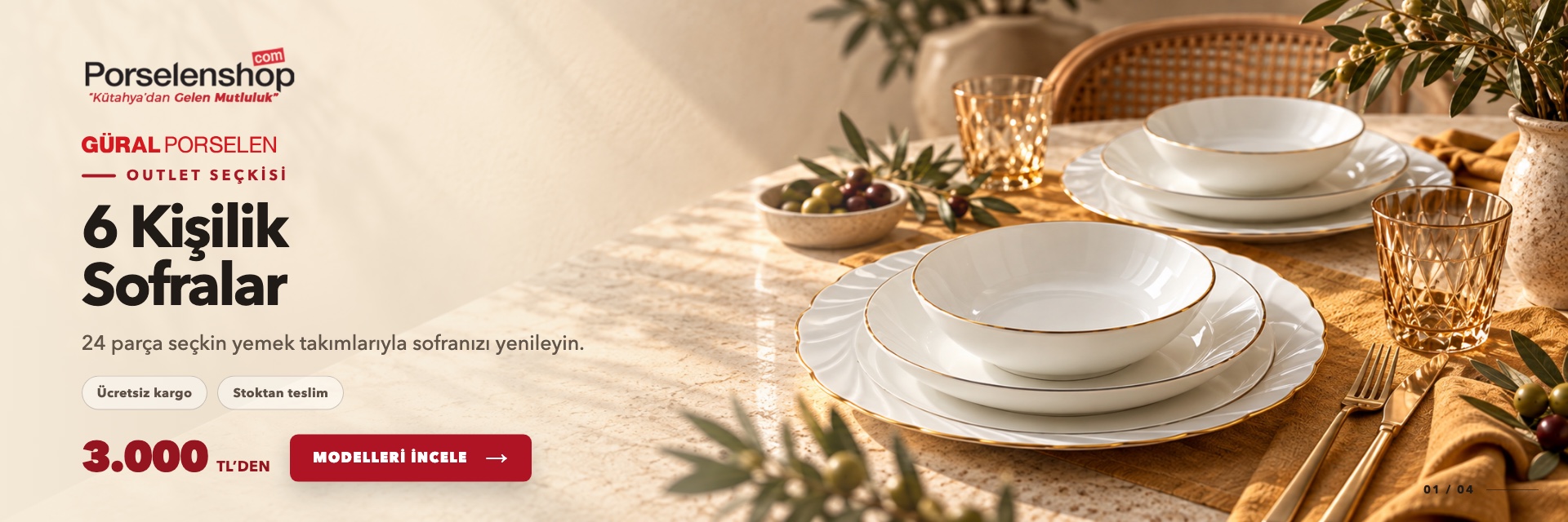 6 kişilik sofralar için PorselenShop Outlet yemek takımları