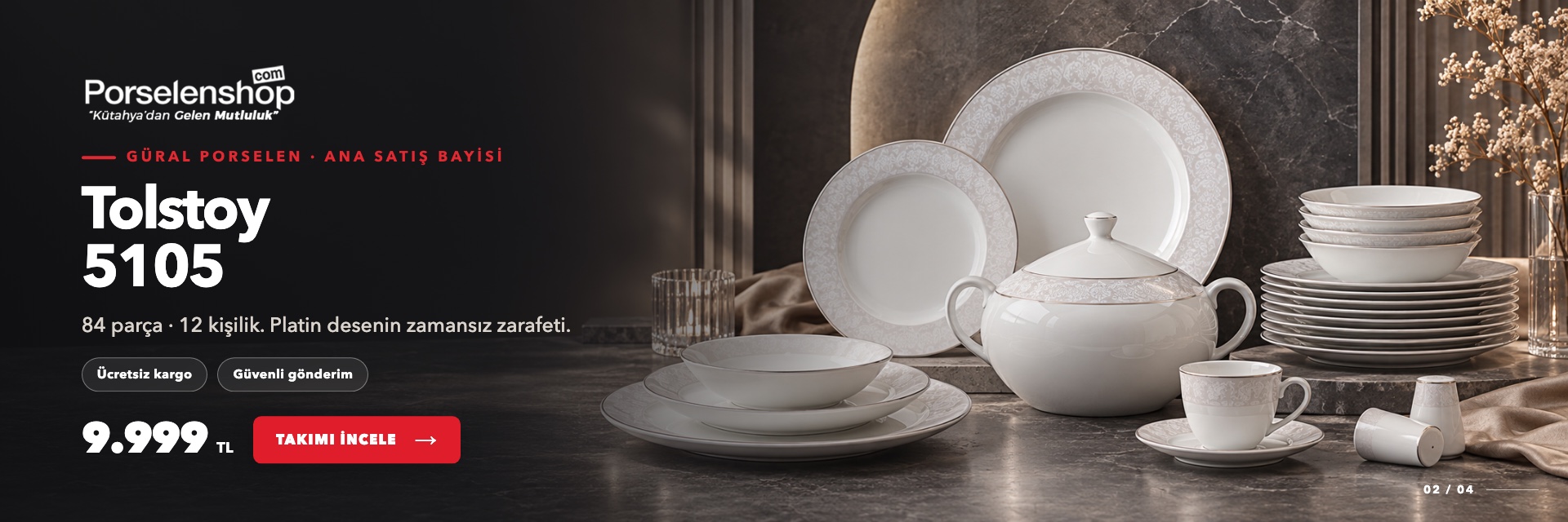 Güral Porselen Tolstoy 5105, 84 parça 12 kişilik Outlet yemek takımı
