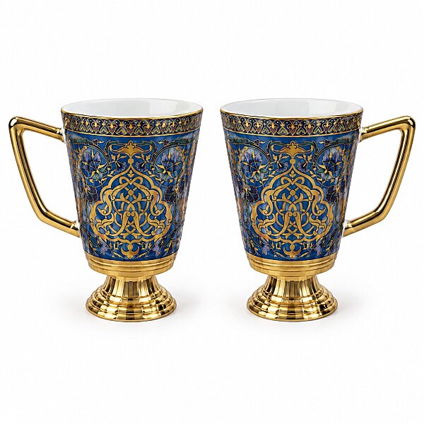 Acar 2'li Kupa Mavi Altın Motif