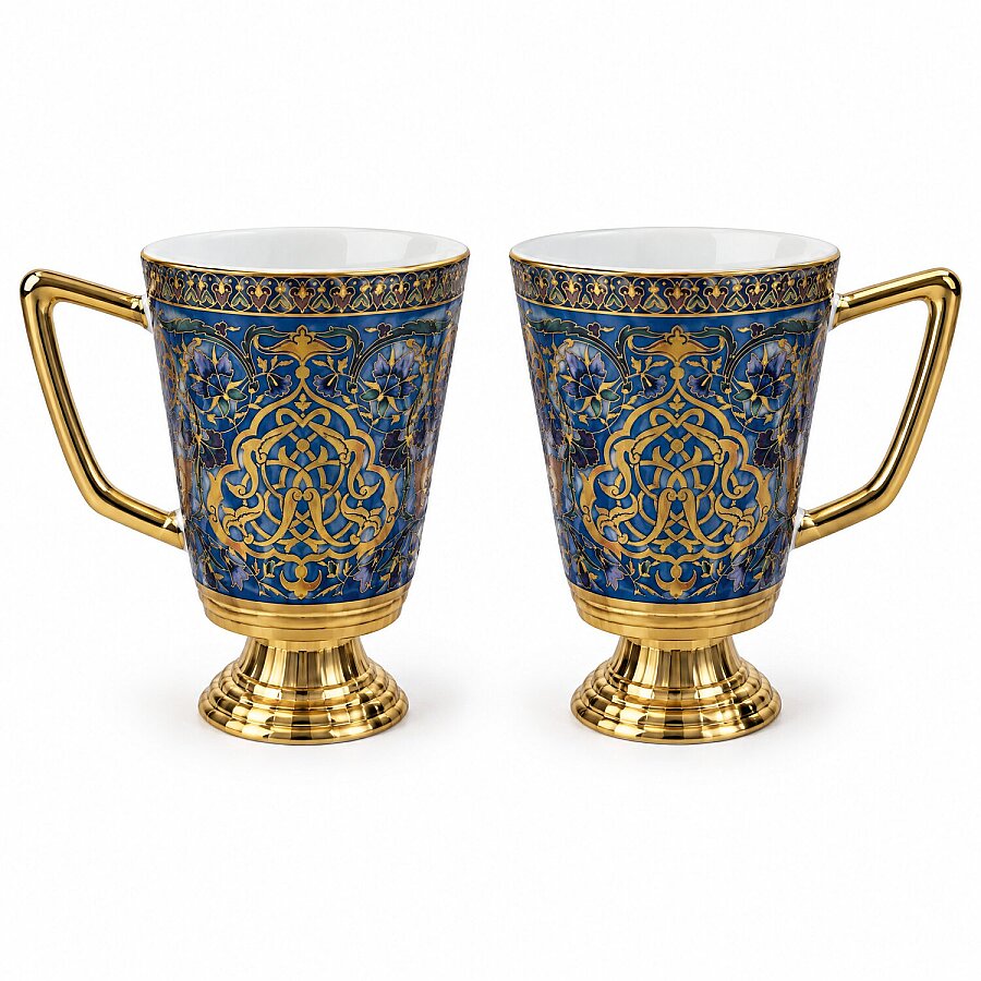 Acar 2'li Kupa Mavi Altın Motif - 1