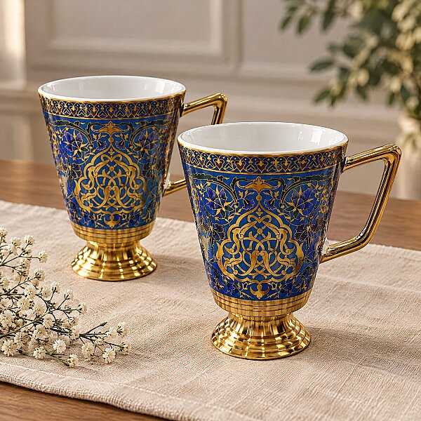 Acar 2'li Kupa Mavi Altın Motif - 2