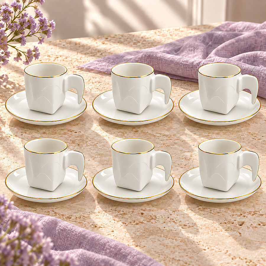 Acar Gold Yaldızlı Geometrik 6 Kişilik 12 Parça Kahve Fincan Takımı - Outlet - 1