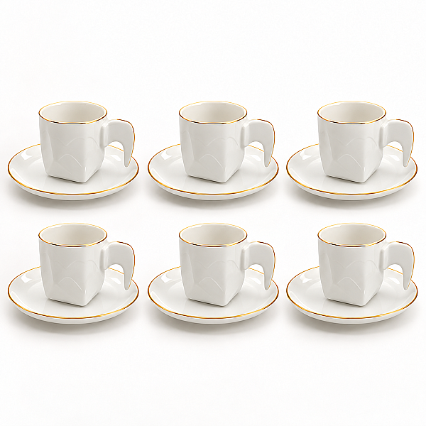 Acar Gold Yaldızlı Geometrik 6 Kişilik 12 Parça Kahve Fincan Takımı - Outlet - 2