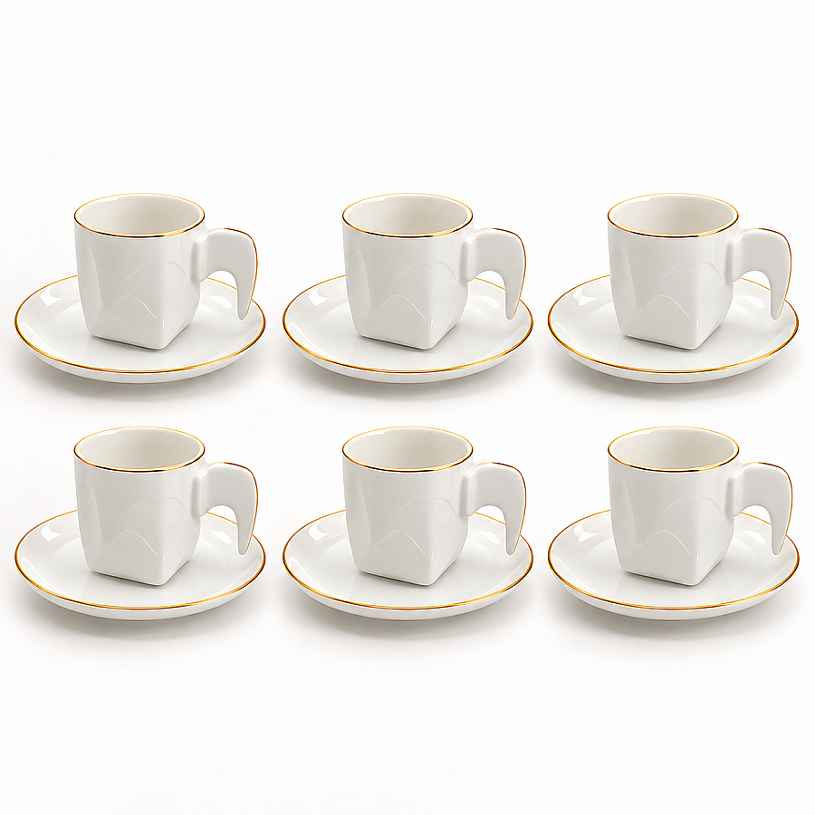 Acar Gold Yaldızlı Geometrik 6 Kişilik 12 Parça Kahve Fincan Takımı - Outlet - 2