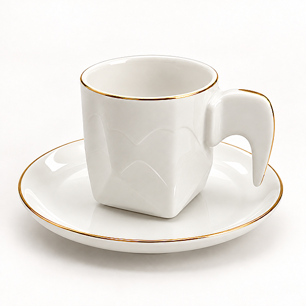 Acar Gold Yaldızlı Geometrik 6 Kişilik 12 Parça Kahve Fincan Takımı - Outlet - 3