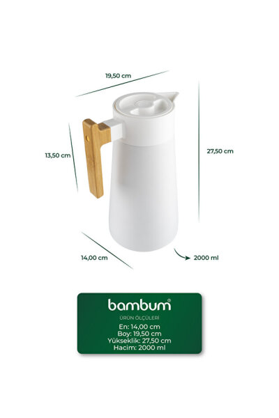 Bambum North - Bambu Saplı Çelik Termos Beyaz 2 Litre - 6