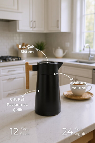 Bambum North - Bambu Saplı Çelik Termos Siyah 2 Litre - 3