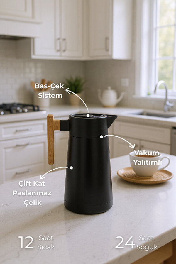 Bambum North - Bambu Saplı Çelik Termos Siyah 2 Litre - 3