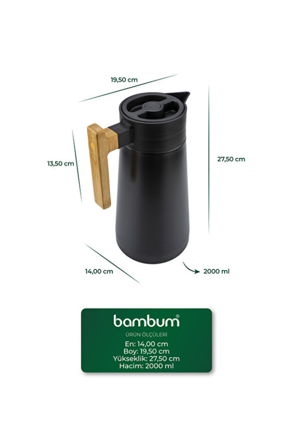 Bambum North - Bambu Saplı Çelik Termos Siyah 2 Litre - 7