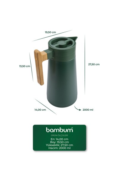 Bambum North - Bambu Saplı Çelik Termos Yeşil 2 Litre - 7