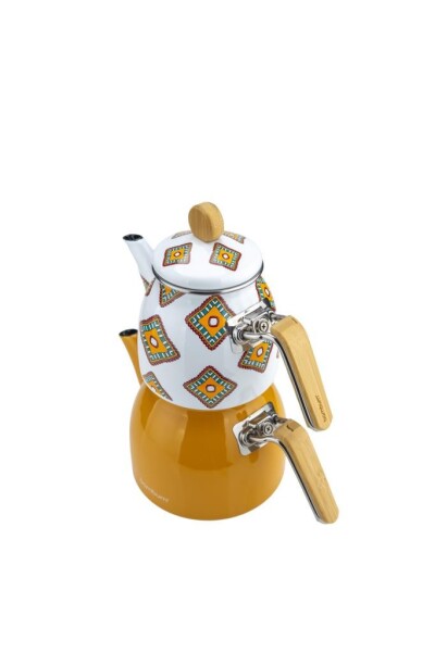 Bambum Unique bambu kulplu çaydanlık takımı hardal