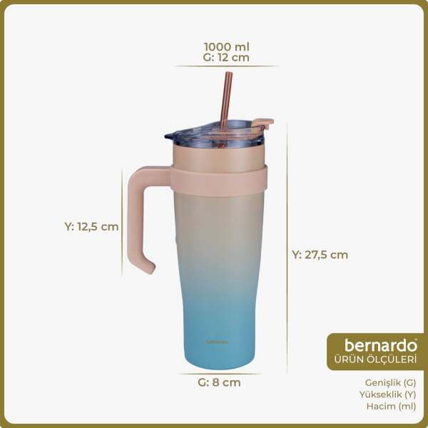 Bernardo Alto Pipetli Termos Bardak Turkuaz 1000ml - 2
