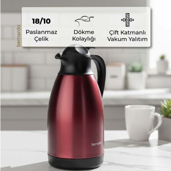 Bernardo Grandio Çelik Termos Bordo 2 Litre - 6