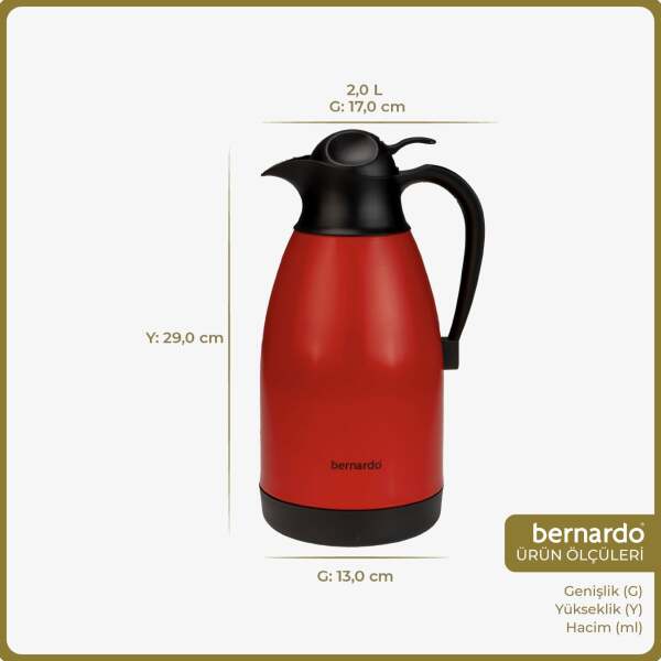 Bernardo Grandio Çelik Termos Kırmızı 2 Litre - 2