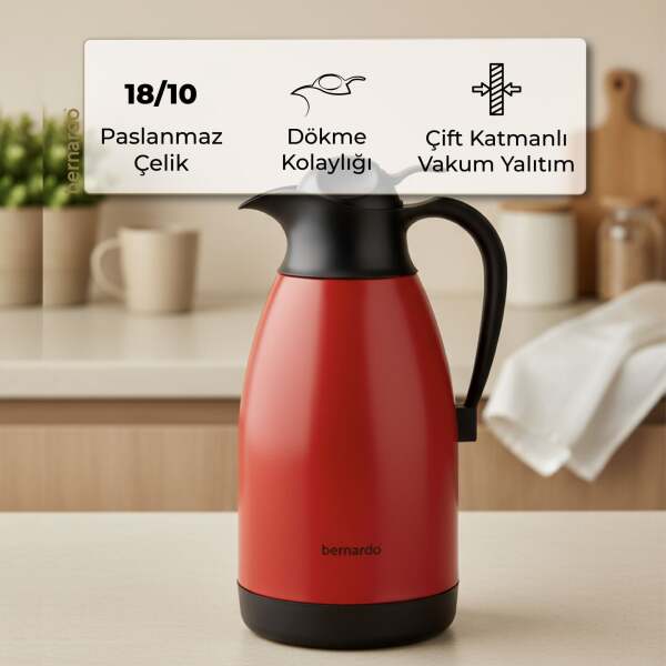 Bernardo Grandio Çelik Termos Kırmızı 2 Litre - 6