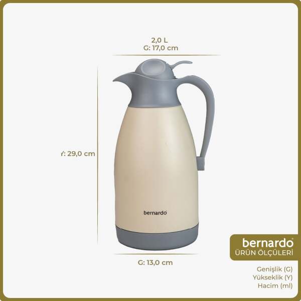 Bernardo Grandio Çelik Termos Krem 2 Litre - 2