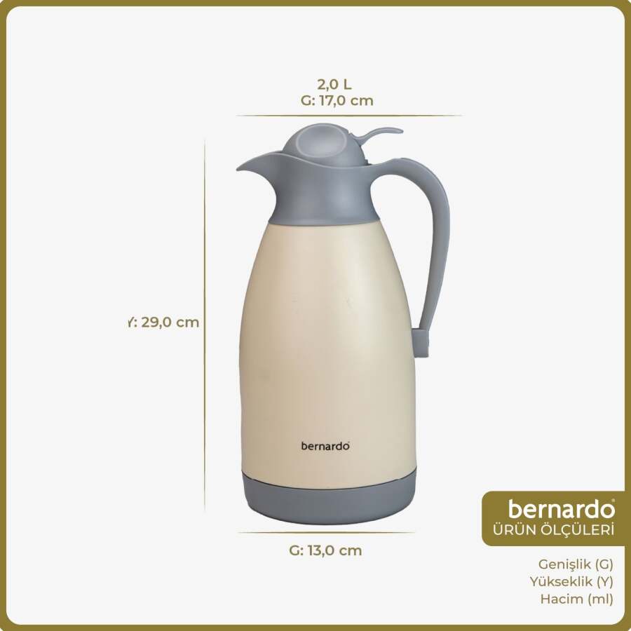Bernardo Grandio Çelik Termos Krem 2 Litre - 2