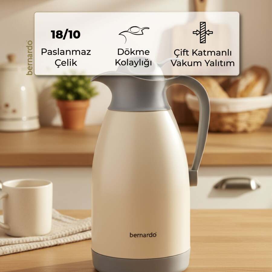 Bernardo Grandio Çelik Termos Krem 2 Litre - 5