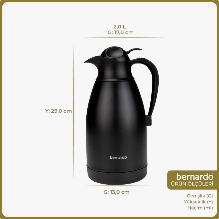 Bernardo Grandio Çelik Termos Siyah 2 Litre - 2