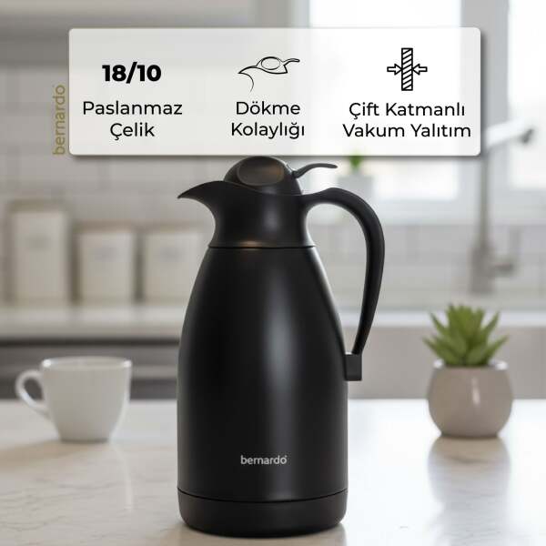 Bernardo Grandio Çelik Termos Siyah 2 Litre - 4