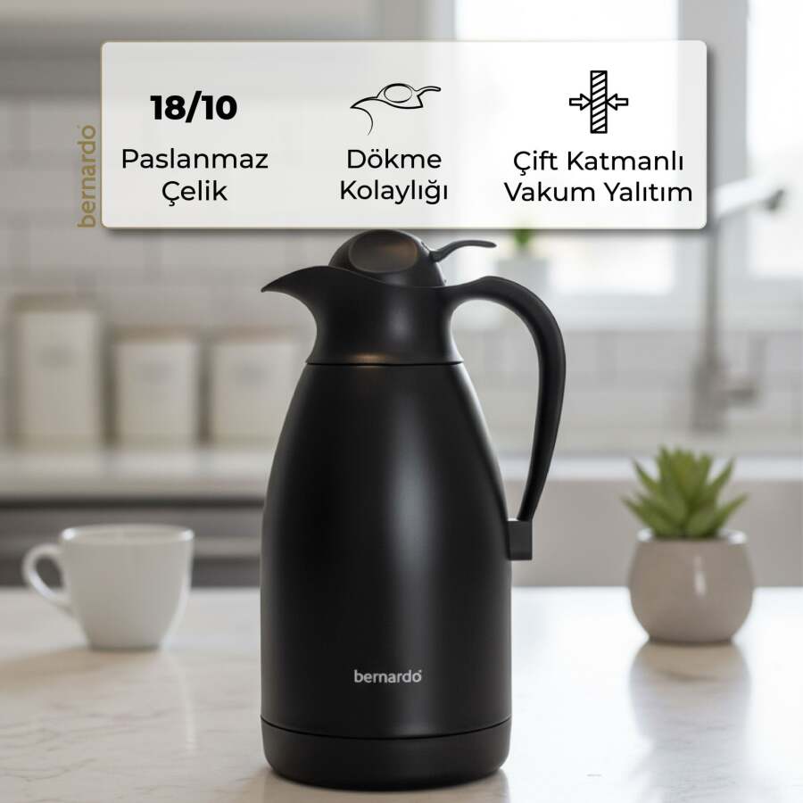 Bernardo Grandio Çelik Termos Siyah 2 Litre - 4