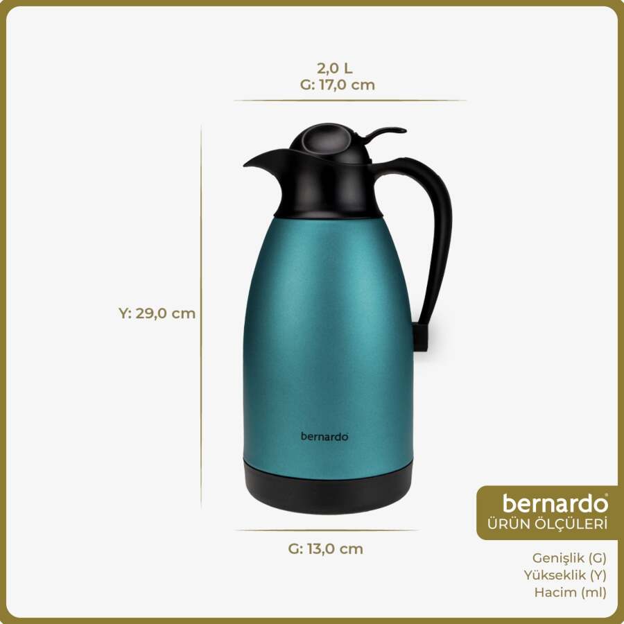 Bernardo Grandio Çelik Termos Turkuaz 2 Litre - 2