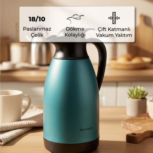 Bernardo Grandio Çelik Termos Turkuaz 2 Litre - 5
