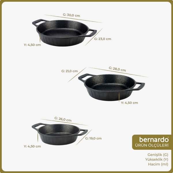 Bernardo Olimpos 3'lü Sahan Seti Siyah (18-20-22 cm) - 2