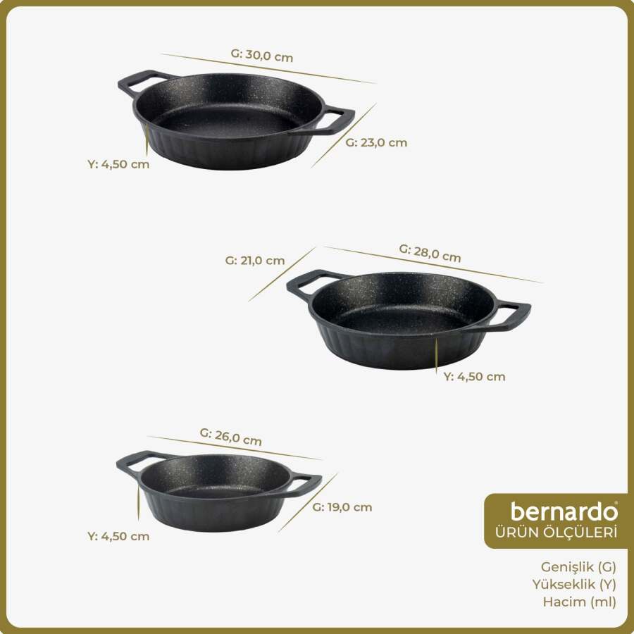 Bernardo Olimpos 3'lü Sahan Seti Siyah (18-20-22 cm) - 2