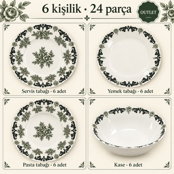 Bernardo Yeşil Outlet 24 Parça 6 Kişilik Yemek Takımı - 4