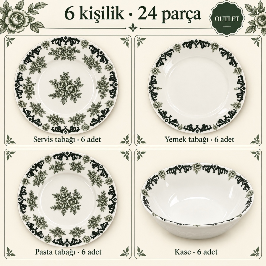 Bernardo Yeşil Outlet 24 Parça 6 Kişilik Yemek Takımı - 4