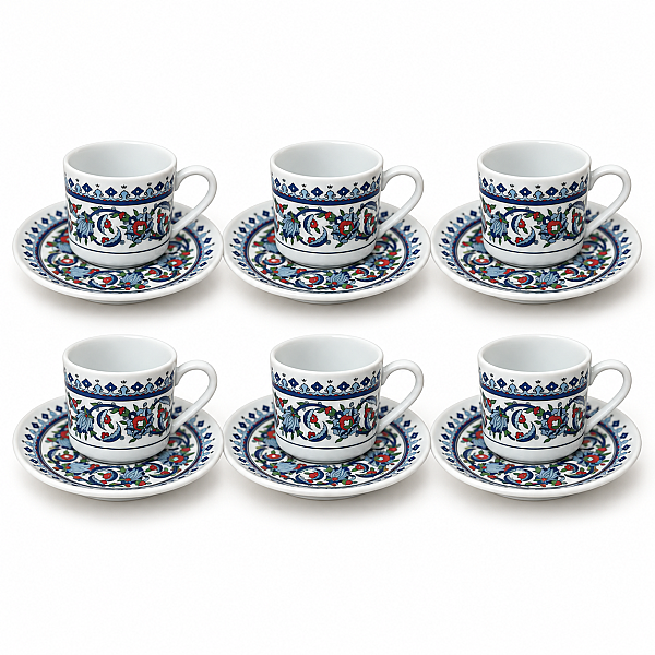 Çini Desenli 6 Kişilik 12 Parça Kahve Fincan Takımı - Outlet - 2