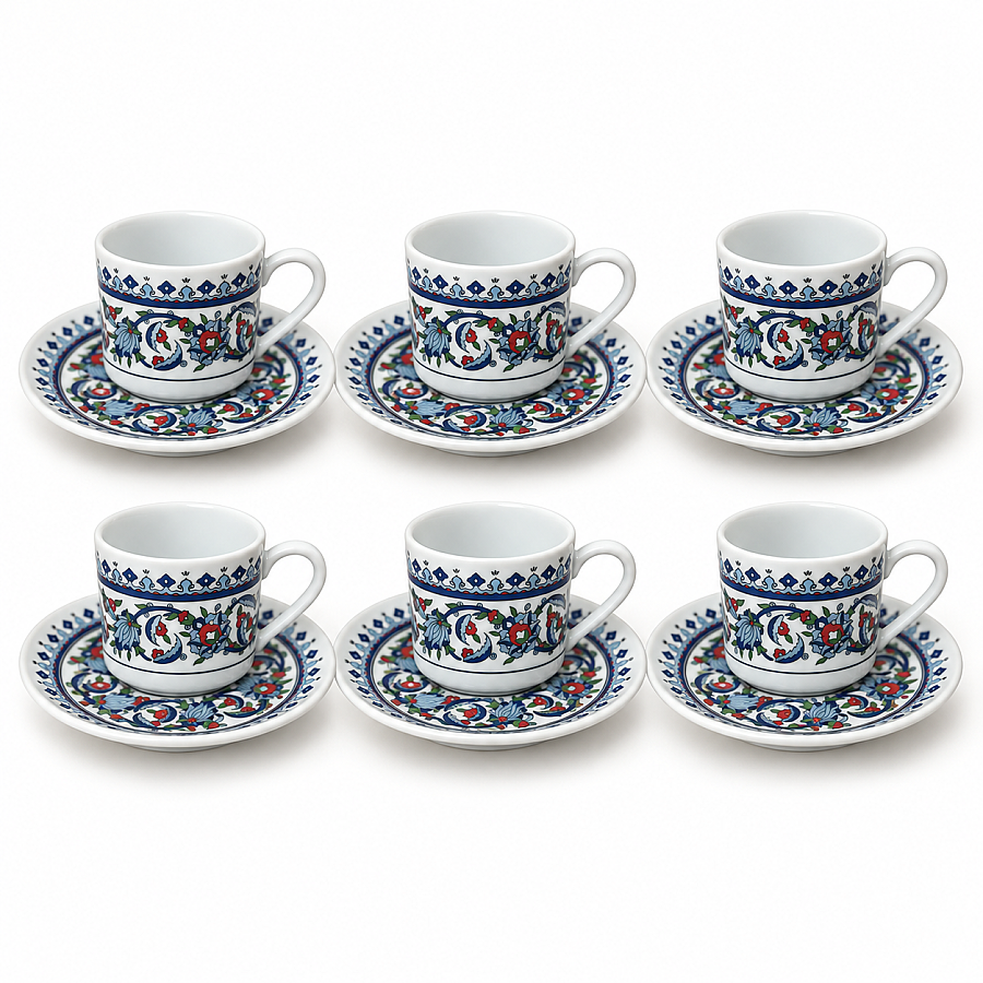 Çini Desenli 6 Kişilik 12 Parça Kahve Fincan Takımı - Outlet - 2