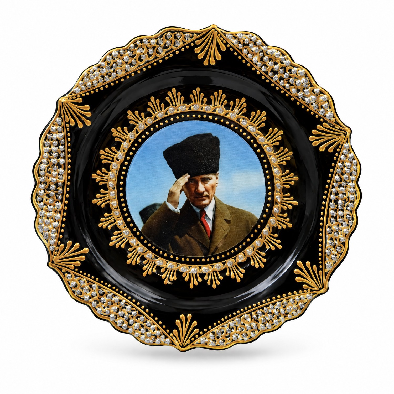 Duvar Tabağı Atatürk Kalpaklı Siyah
