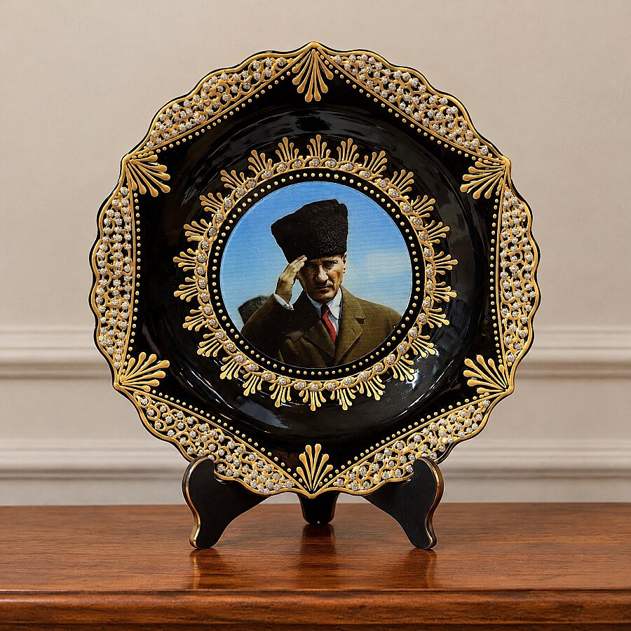 Duvar Tabağı Atatürk Kalpaklı Siyah - 1