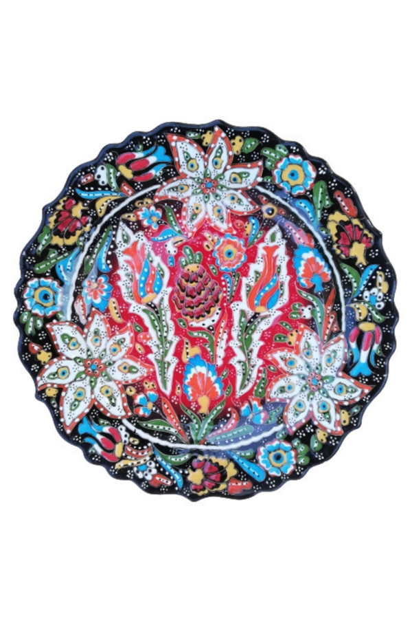 El Işlemesi 30 Cm Karışık Desenli Kabartma Siyah Tabak - 1