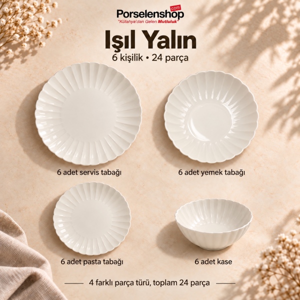 Farika Porselen Işıl Yalın 24 Parça 6 Kişilik Yemek Takımı - 4