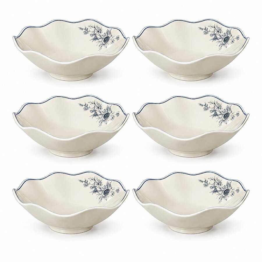 Güral Nesrin Mavi Çiçekli Kase 15 cm 6'lı - 1