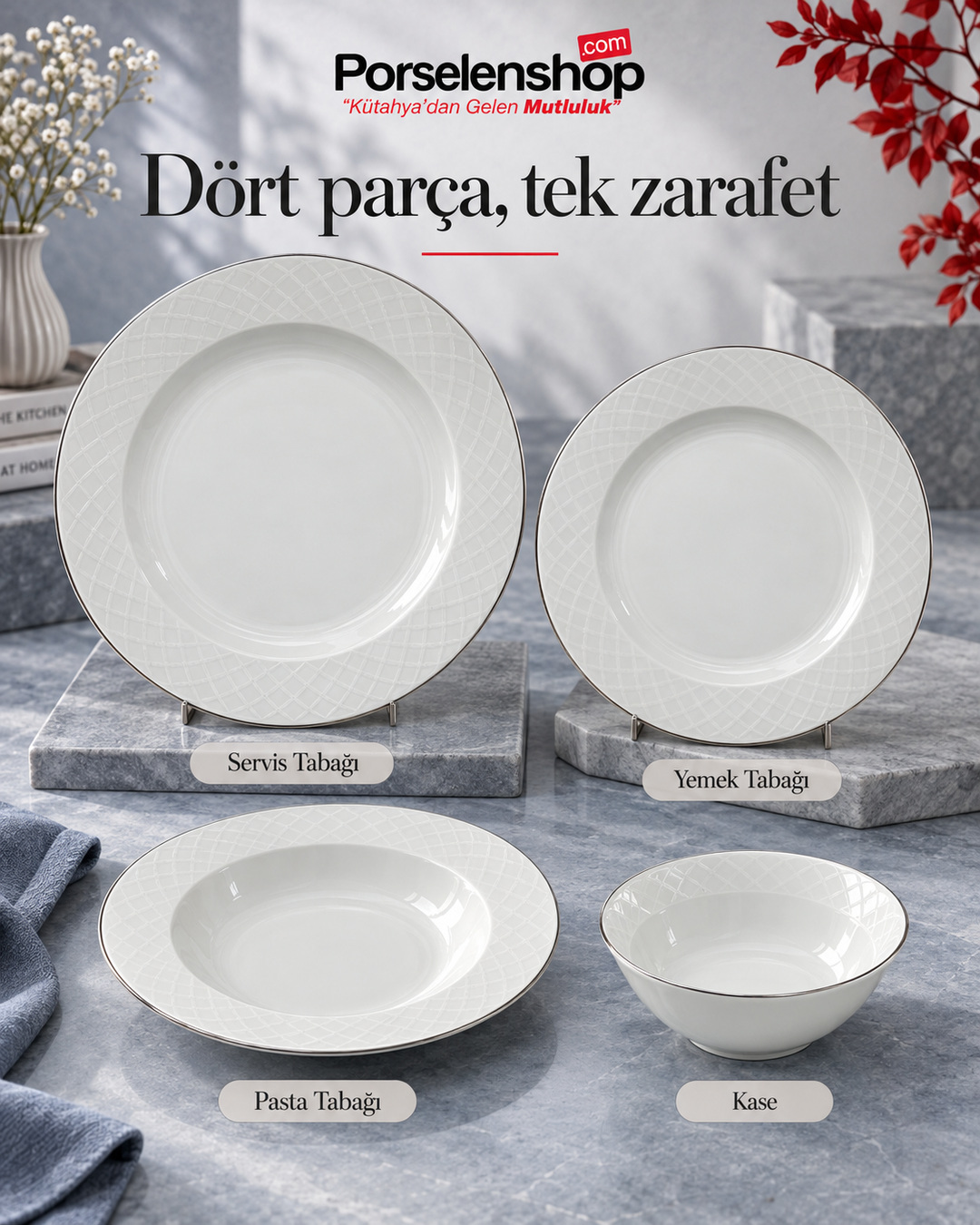 Güral Porselen Alfa Gümüş 24 Parça 6 Kişilik Yemek Takımı