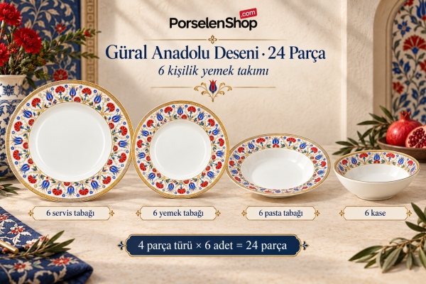 Güral Porselen Anadolu Deseni 24 Parça 6 Kişilik Yemek Takımı - 4