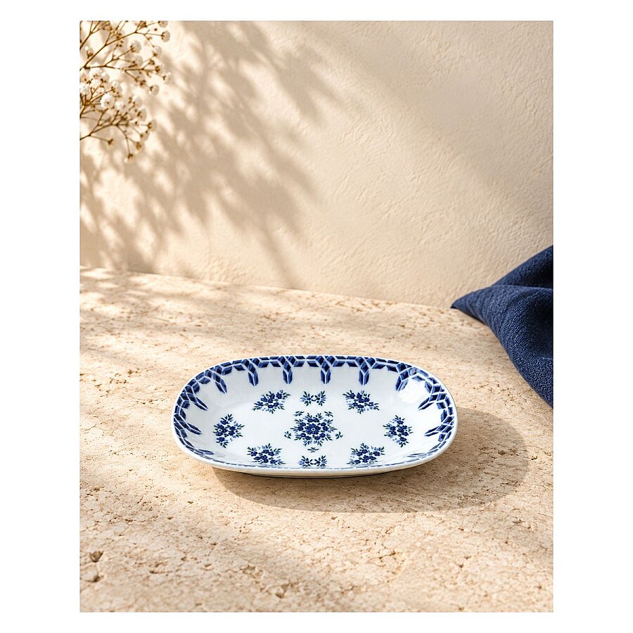 Güral Porselen Camelia 1654 Mavi Desenli 15 cm Kayık Meze Tabağı 6’lı Set - 3