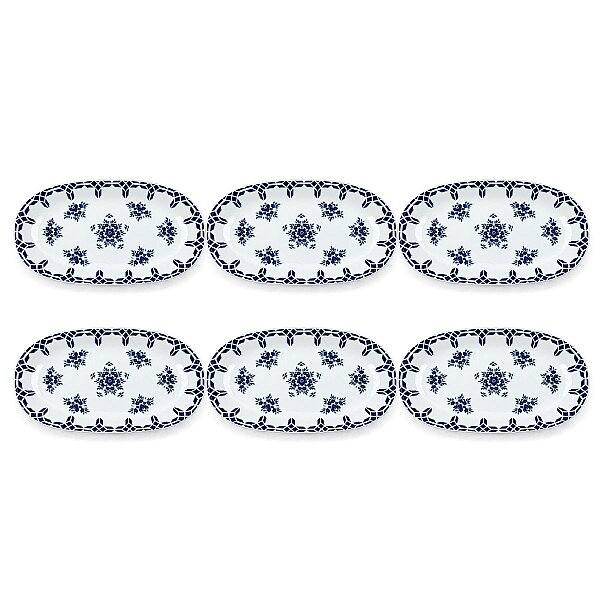 Güral Porselen Camelia 1654 Mavi Desenli 19 cm Kayık Tabak 6’lı Set