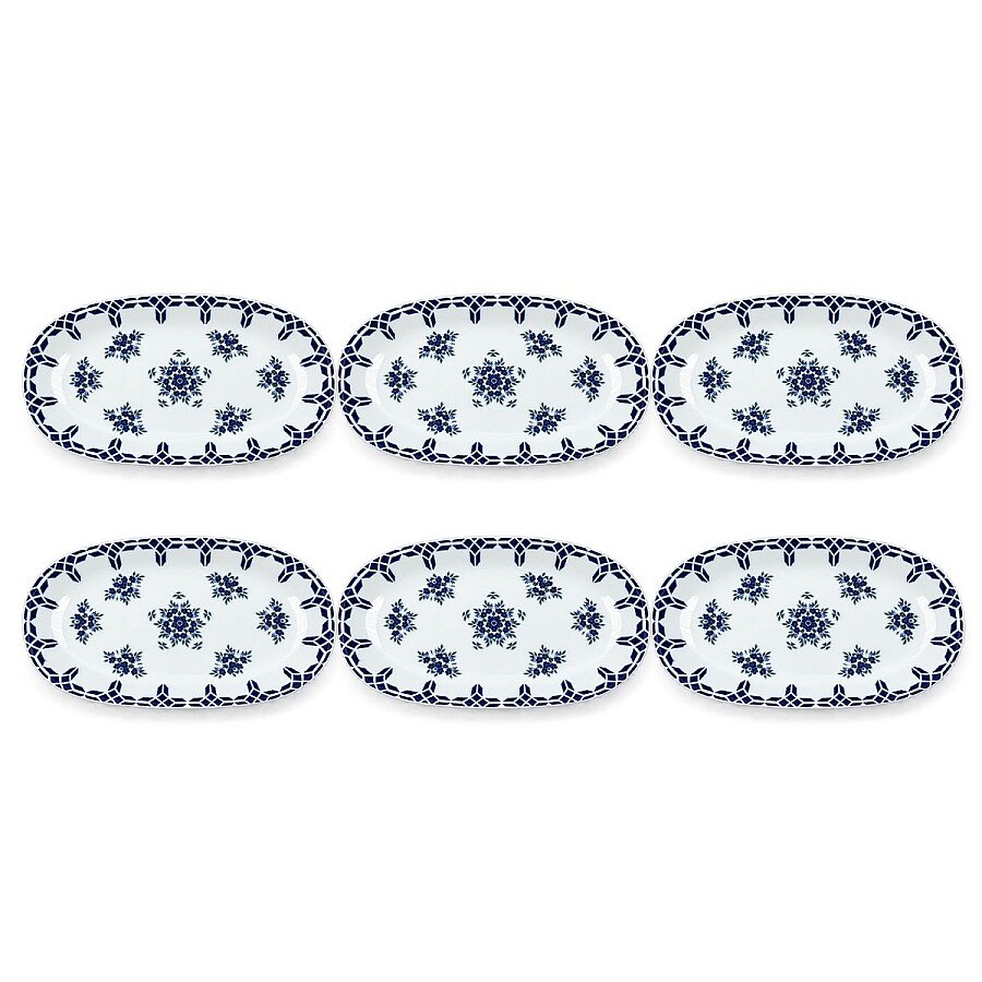 Güral Porselen Camelia 1654 Mavi Desenli 19 cm Kayık Tabak 6’lı Set - 1