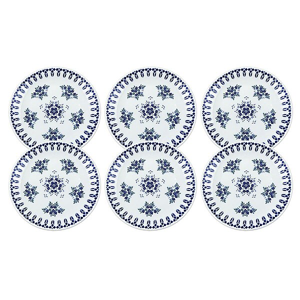 Güral Porselen Camelia 1654 Mavi Desenli 19 cm Pasta Tabağı 6’lı Set