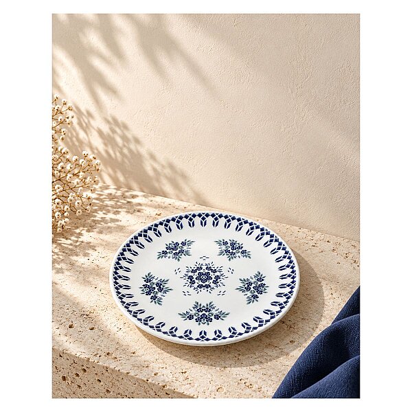 Güral Porselen Camelia 1654 Mavi Desenli 19 cm Pasta Tabağı 6’lı Set - 3