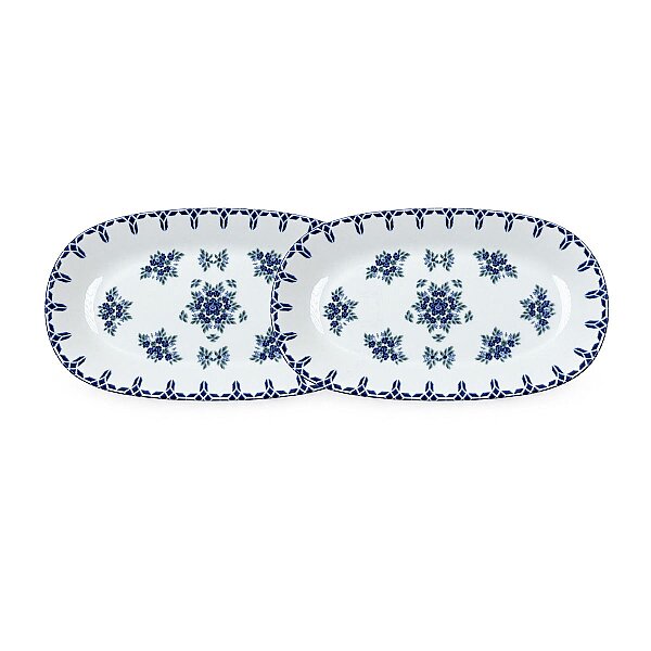 Güral Porselen Camelia 1654 Mavi Desenli 24 cm Kayık Tabak 2’li Set