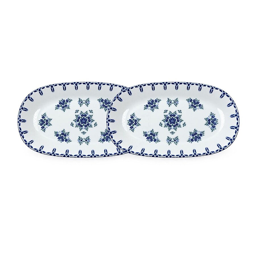 Güral Porselen Camelia 1654 Mavi Desenli 24 cm Kayık Tabak 2’li Set - 1