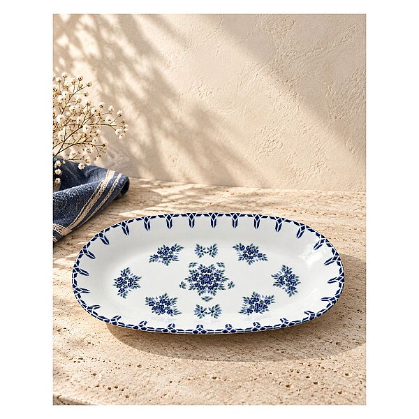 Güral Porselen Camelia 1654 Mavi Desenli 24 cm Kayık Tabak 2’li Set - 3