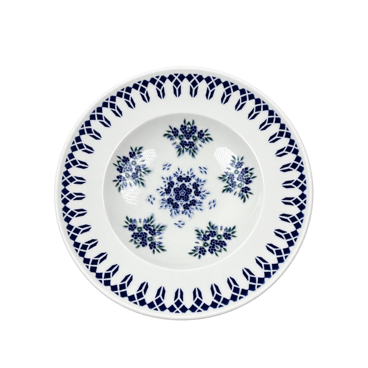 Güral Porselen Camelia 1654 Mavi Desenli 26 cm Makarna Tabağı / Salata Kasesi 2’li Set